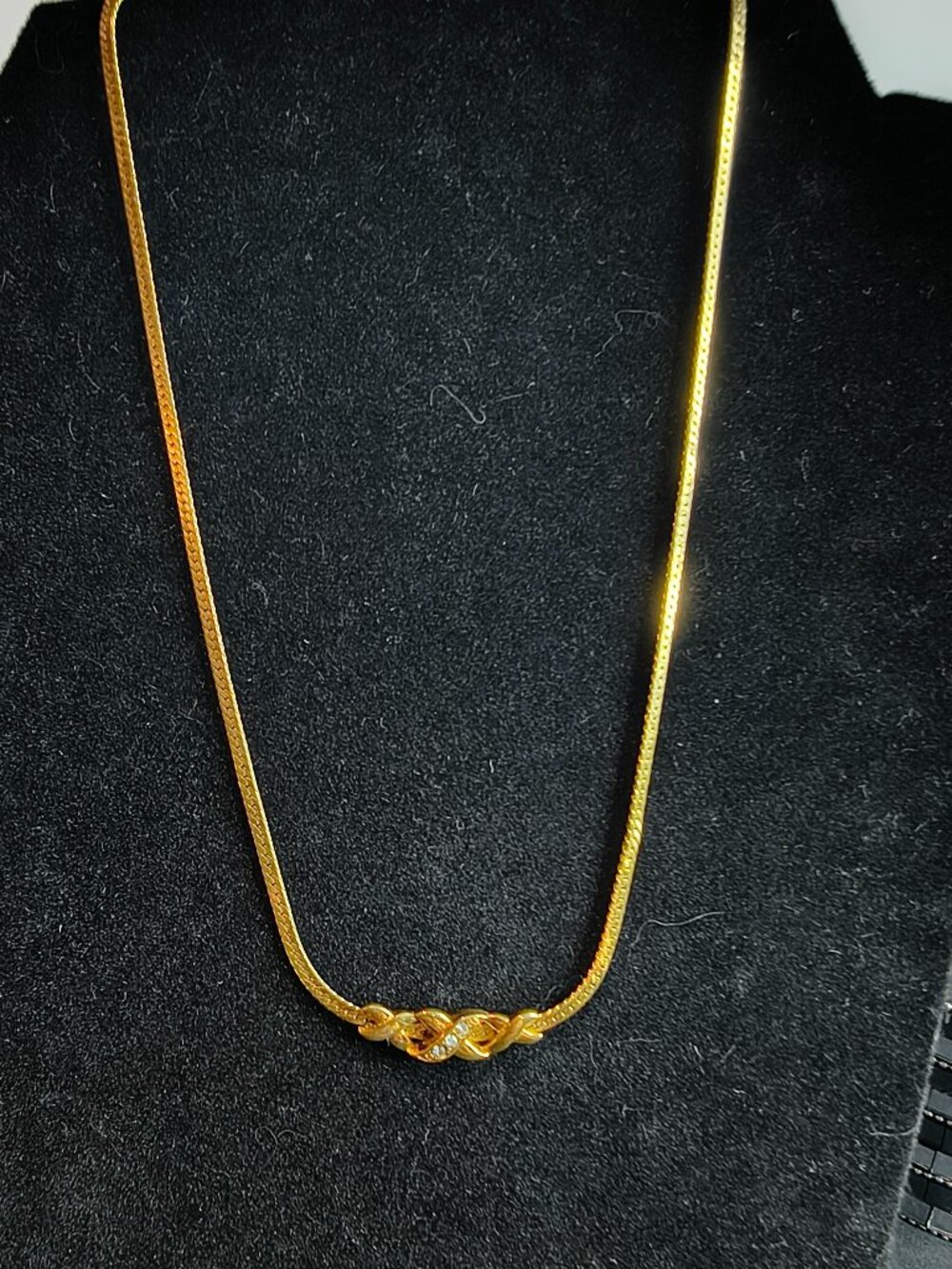 Gold Tone X Style Rhinestone Necklace